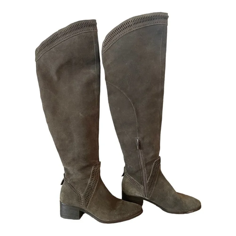 Vince Camuto Karinda Over the Knee Boots Gray Suede Leather Size 7.5